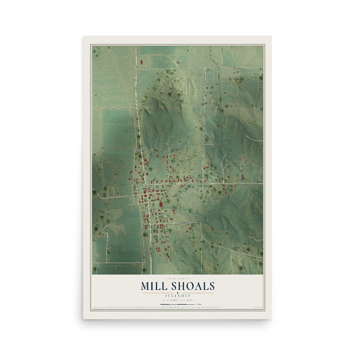 Map of Mill Shoals, Illinois, 12 x 18 inch unframed archival matte print
