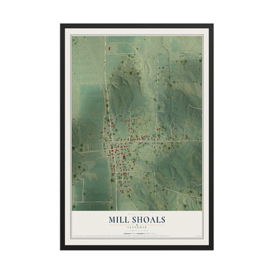 Map of Mill Shoals, Illinois, 12 x 18 inch print in a black wood frame