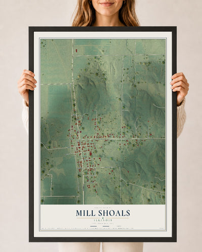 Map of Mill Shoals, Illinois, 24 x 36 inch print in a black wood frame