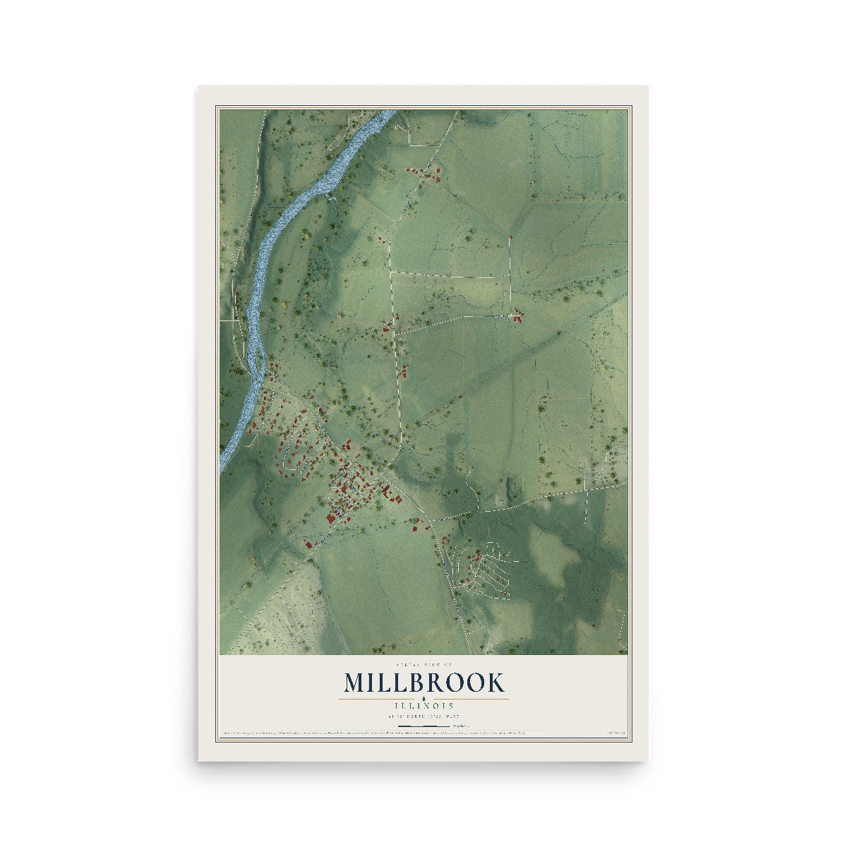 Map of Millbrook, Illinois, 12 x 18 inch unframed archival matte print