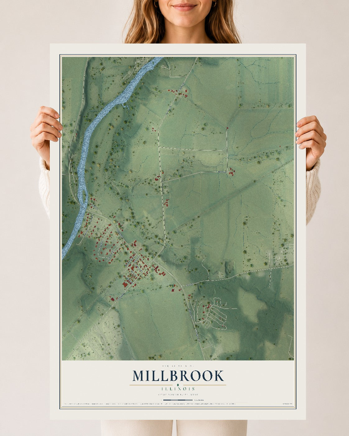 Map of Millbrook, Illinois, 24 x 36 inch unframed archival matte print