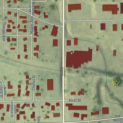 Second close-up of the map of Milledgeville, Illinois print showing more streets and buildings