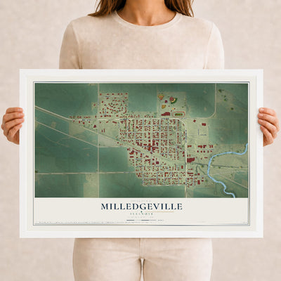 Map of Milledgeville, Illinois, 12 x 18 inch print in a white wood frame