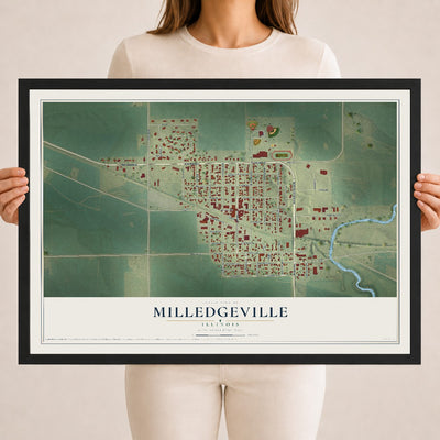 Map of Milledgeville, Illinois, 18 x 24 inch print in a black wood frame
