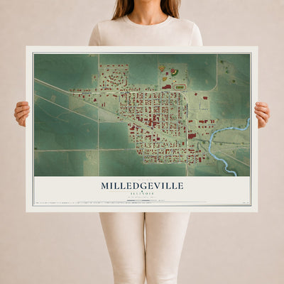 Map of Milledgeville, Illinois, 24 x 36 inch unframed archival matte print