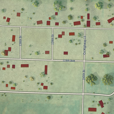 Close-up of the map of Millersburg, Illinois print showing street and building detail