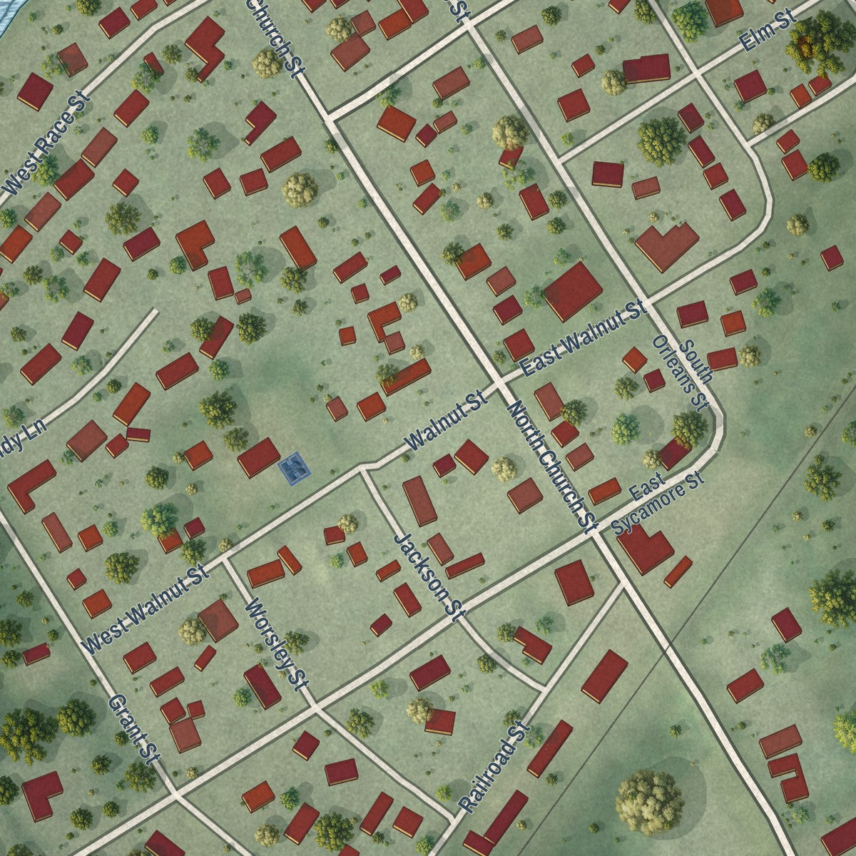 Close-up of the map of Millington, Illinois print showing street and building detail