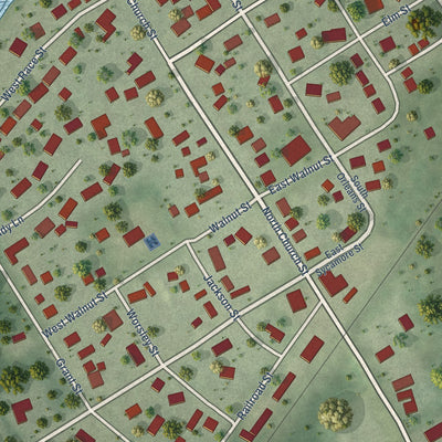 Close-up of the map of Millington, Illinois print showing street and building detail