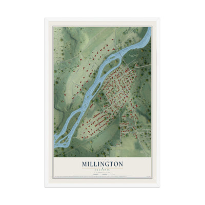 Map of Millington, Illinois, 12 x 18 inch print in a white wood frame