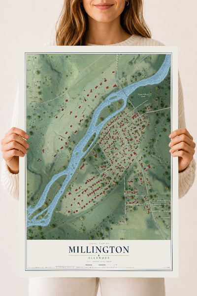 Map of Millington, Illinois, 18 x 24 inch unframed archival matte print