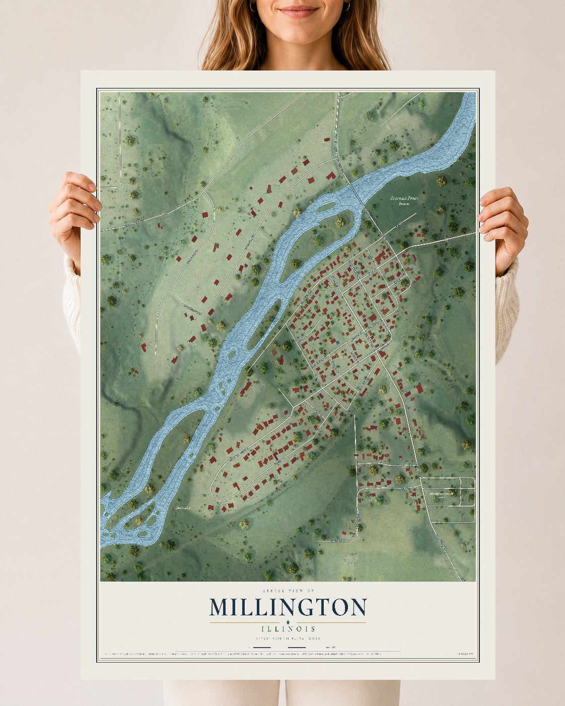 Map of Millington, Illinois, 24 x 36 inch unframed archival matte print