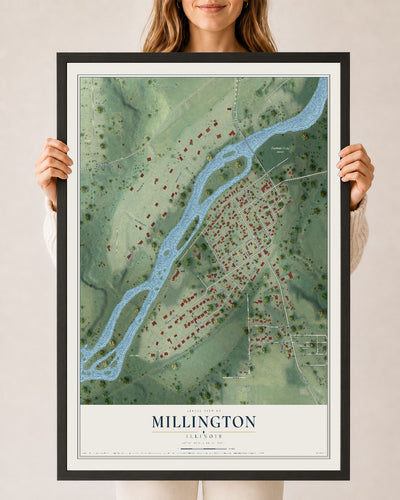 Map of Millington, Illinois, 24 x 36 inch print in a black wood frame