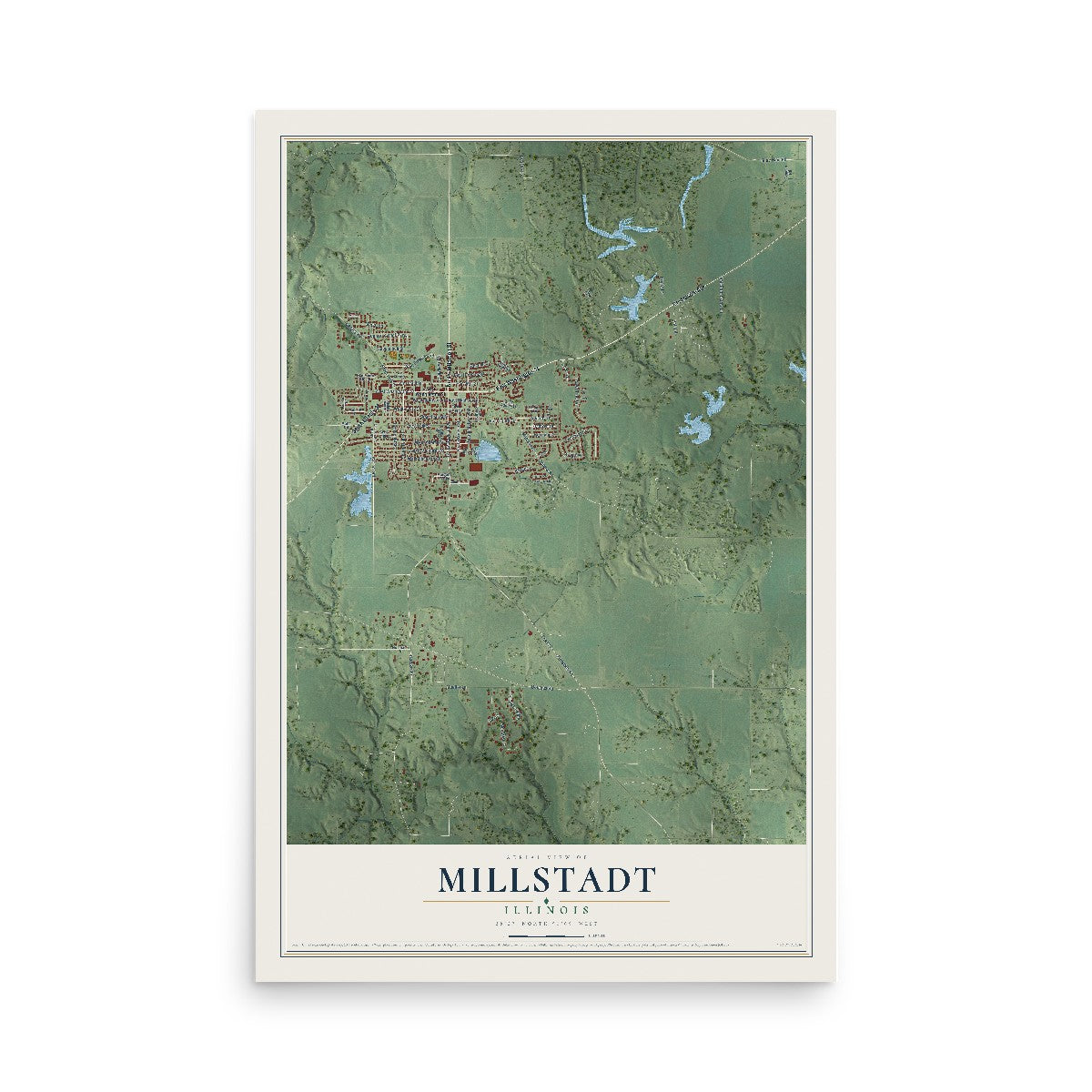 Map of Millstadt, Illinois, 12 x 18 inch unframed archival matte print