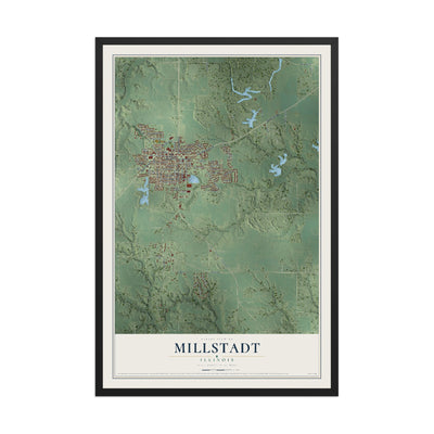 Map of Millstadt, Illinois, 12 x 18 inch print in a black wood frame