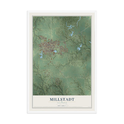Map of Millstadt, Illinois, 12 x 18 inch print in a white wood frame