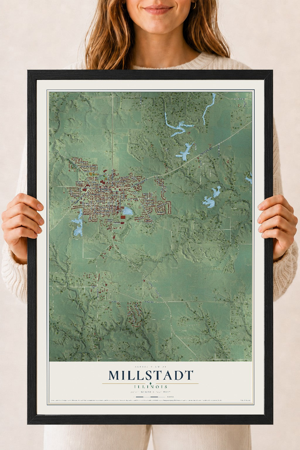 Map of Millstadt, Illinois, 18 x 24 inch print in a black wood frame