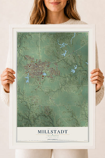 Map of Millstadt, Illinois, 18 x 24 inch print in a white wood frame