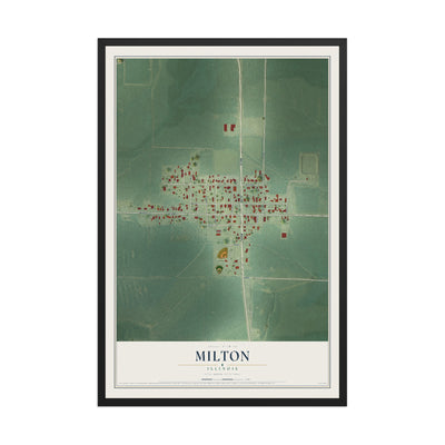 Map of Milton, Illinois, 12 x 18 inch print in a black wood frame