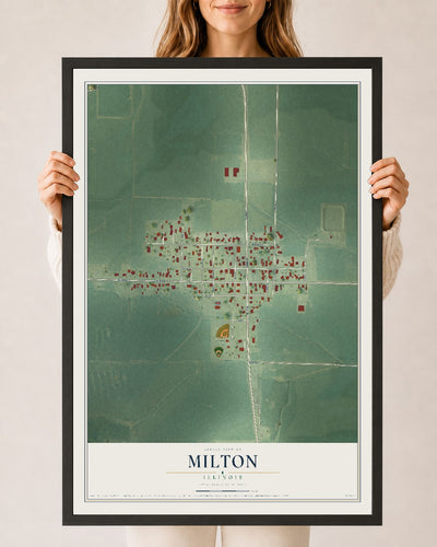 Map of Milton, Illinois, 24 x 36 inch print in a black wood frame