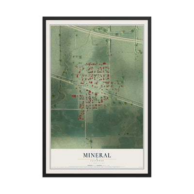 Map of Mineral, Illinois, 12 x 18 inch print in a black wood frame