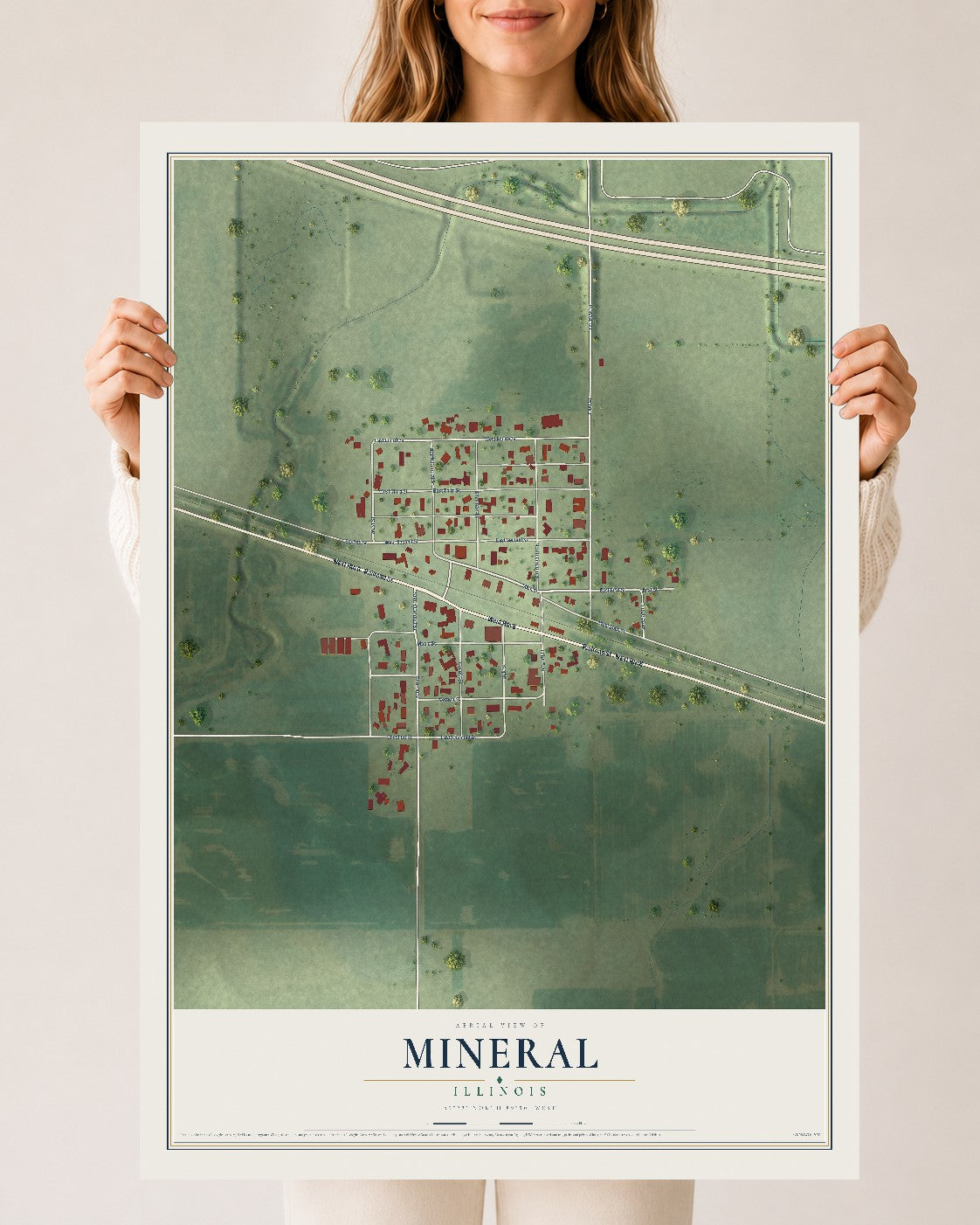 Map of Mineral, Illinois, 24 x 36 inch unframed archival matte print