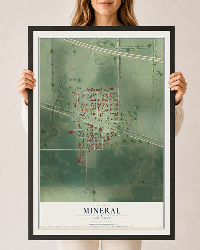 Map of Mineral, Illinois, 24 x 36 inch print in a black wood frame