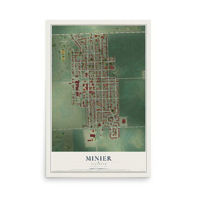 Map of Minier, Illinois, 12 x 18 inch unframed archival matte print