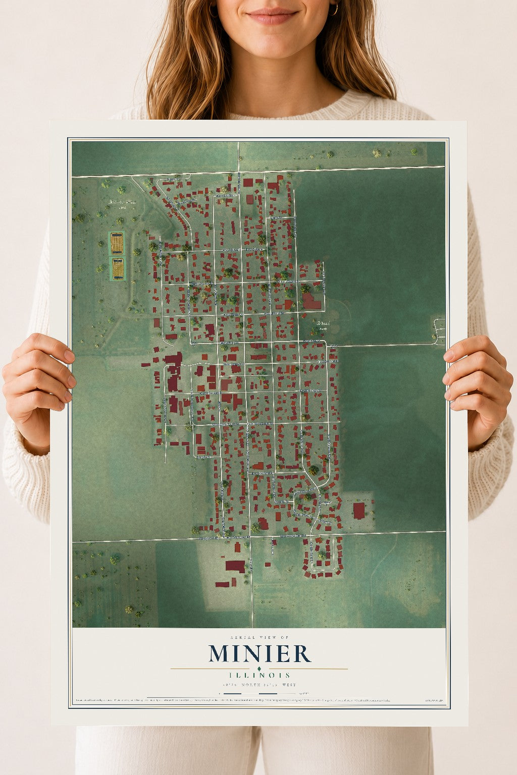 Map of Minier, Illinois, 18 x 24 inch unframed archival matte print