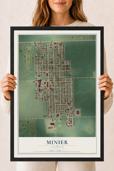 Map of Minier, Illinois, 18 x 24 inch print in a black wood frame