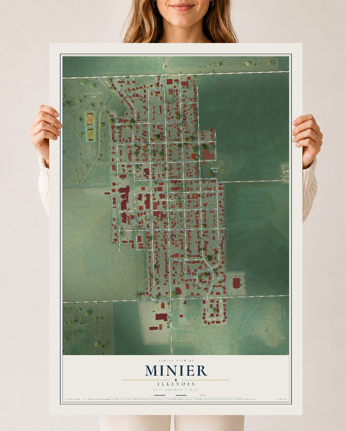 Map of Minier, Illinois, 24 x 36 inch unframed archival matte print