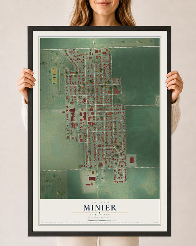 Map of Minier, Illinois, 24 x 36 inch print in a black wood frame