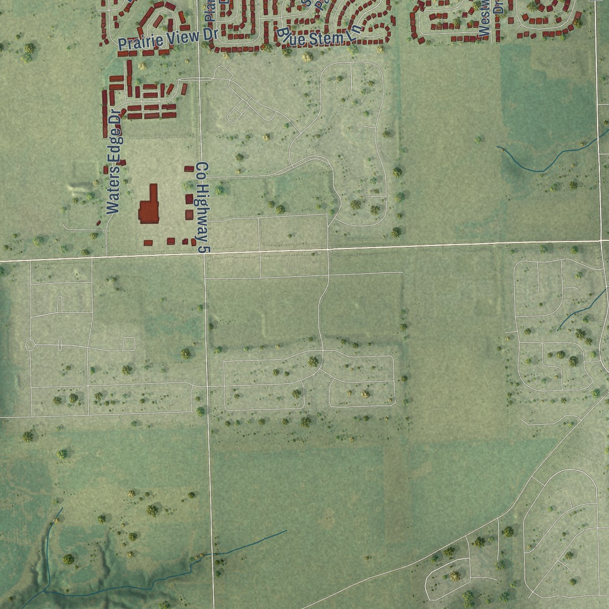 Second close-up of the map of Minooka, Illinois print showing more streets and buildings