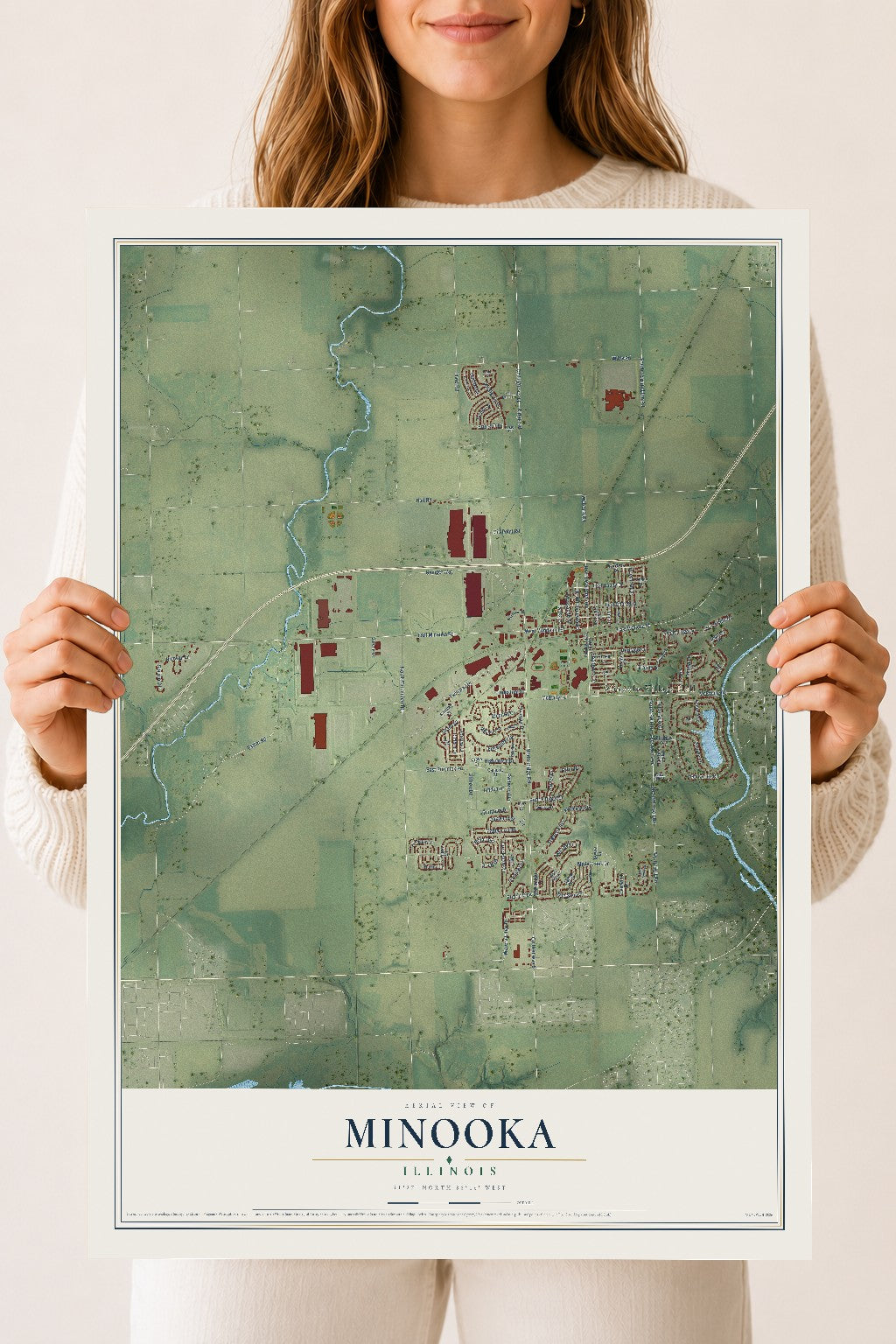 Map of Minooka, Illinois, 18 x 24 inch unframed archival matte print