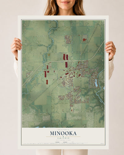 Map of Minooka, Illinois, 24 x 36 inch unframed archival matte print