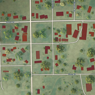 Close-up of the map of Modesto, Illinois print showing street and building detail