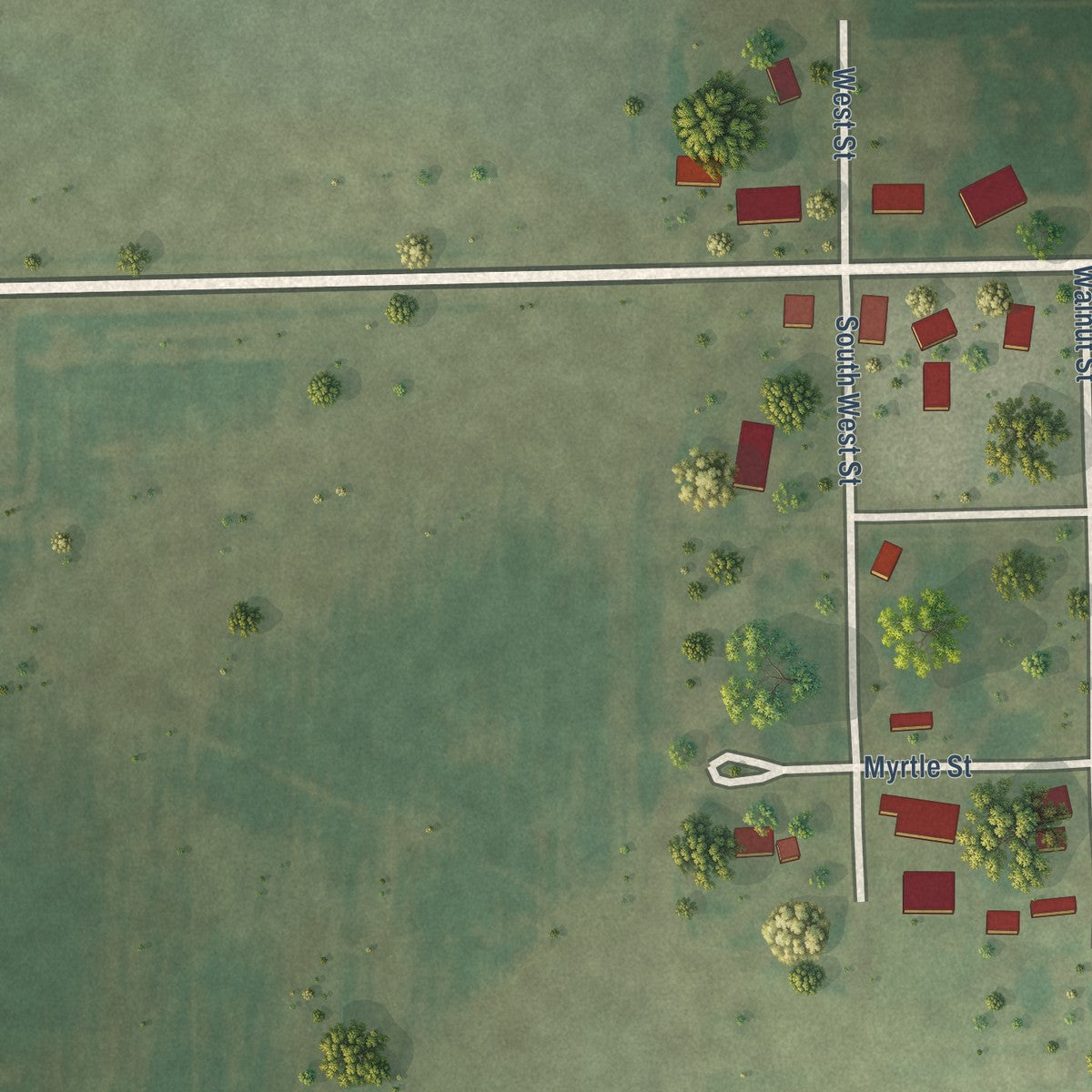Second close-up of the map of Modesto, Illinois print showing more streets and buildings