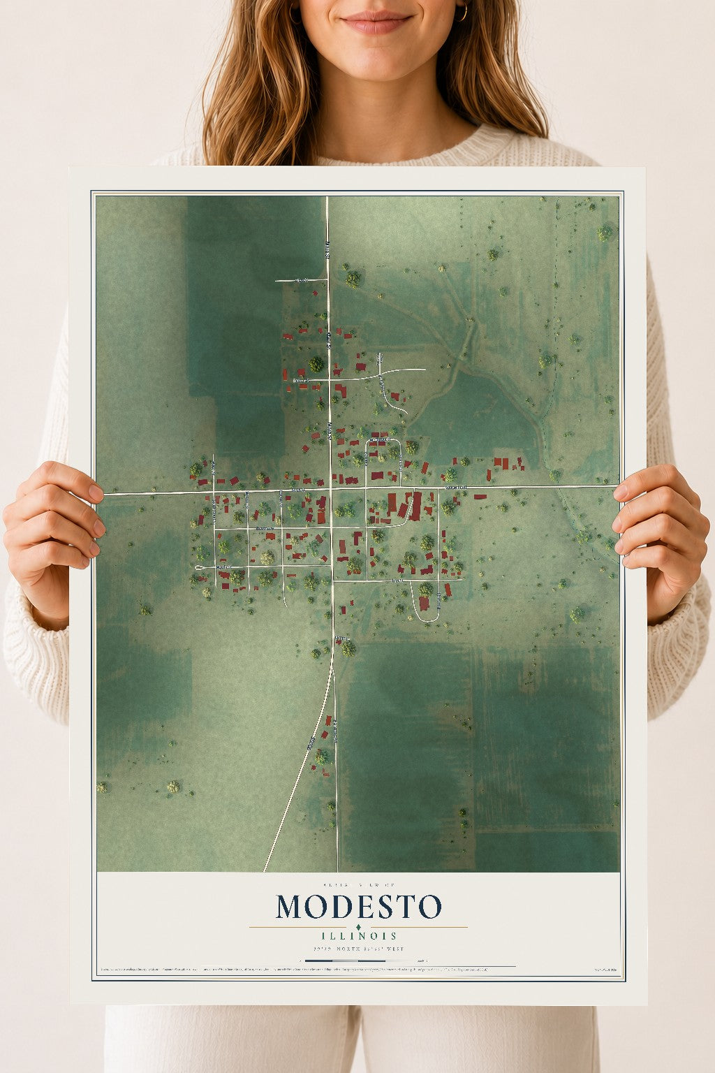 Map of Modesto, Illinois, 18 x 24 inch unframed archival matte print