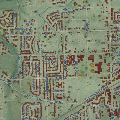 Second close-up of the map of Mokena, Illinois print showing more streets and buildings