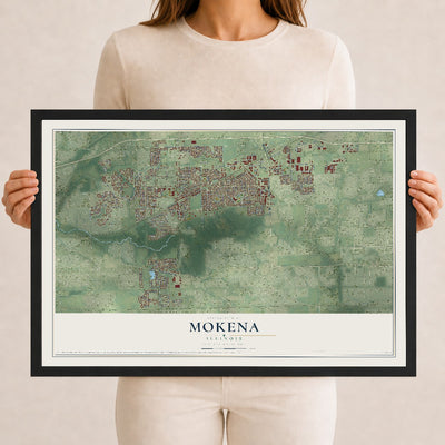 Map of Mokena, Illinois, 12 x 18 inch print in a black wood frame