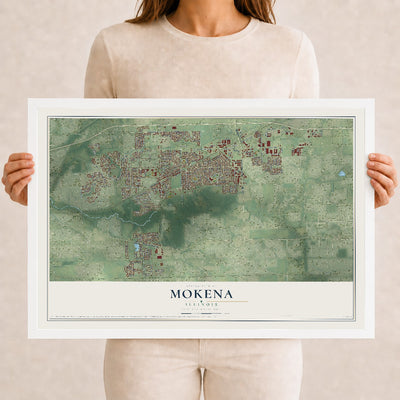 Map of Mokena, Illinois, 12 x 18 inch print in a white wood frame