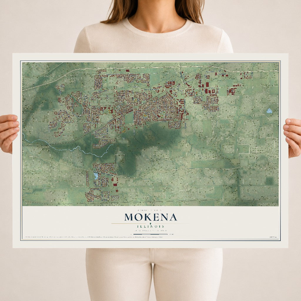 Map of Mokena, Illinois, 18 x 24 inch unframed archival matte print