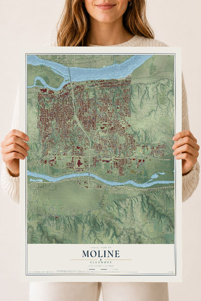Map of Moline, Illinois, 18 x 24 inch unframed archival matte print