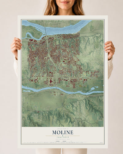 Map of Moline, Illinois, 24 x 36 inch unframed archival matte print