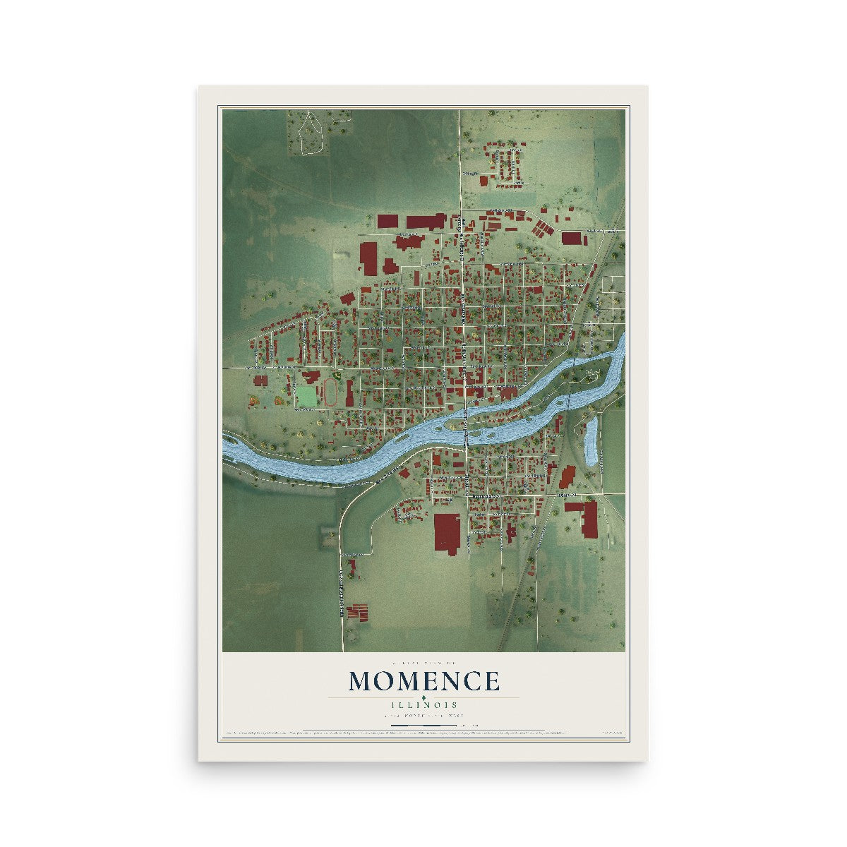 Map of Momence, Illinois, 12 x 18 inch unframed archival matte print