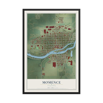 Map of Momence, Illinois, 12 x 18 inch print in a black wood frame