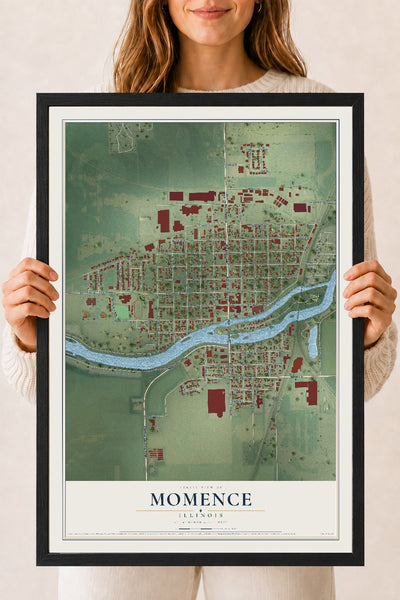 Map of Momence, Illinois, 18 x 24 inch print in a black wood frame