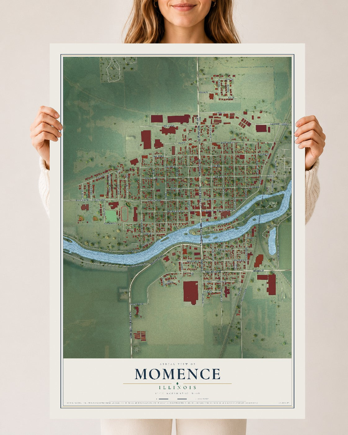 Map of Momence, Illinois, 24 x 36 inch unframed archival matte print