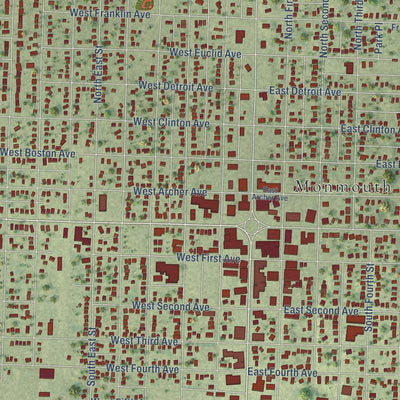 Close-up of the map of Monmouth, Illinois print showing street and building detail