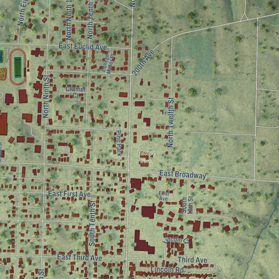 Second close-up of the map of Monmouth, Illinois print showing more streets and buildings