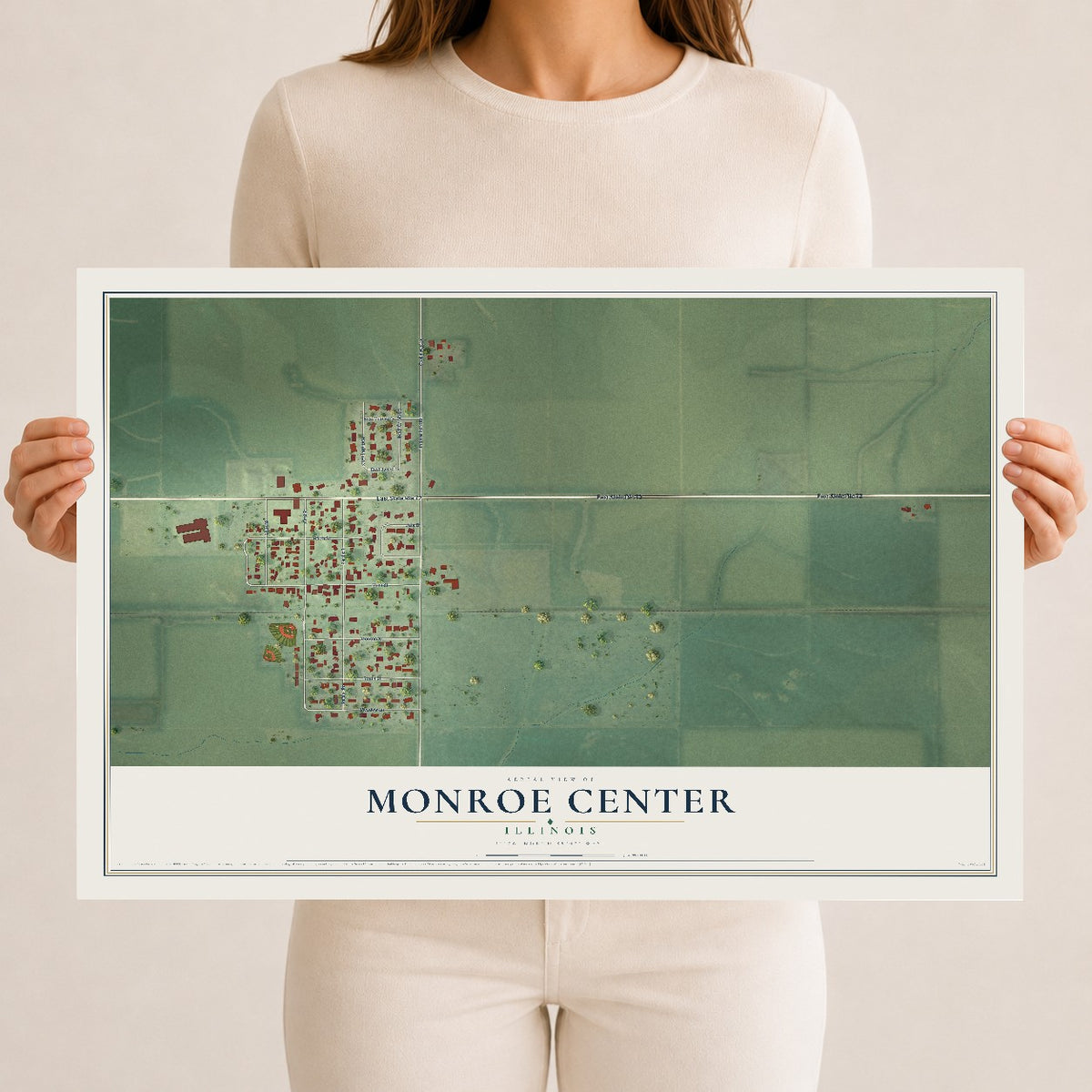Map of Monroe Center, Illinois, 12 x 18 inch unframed archival matte print